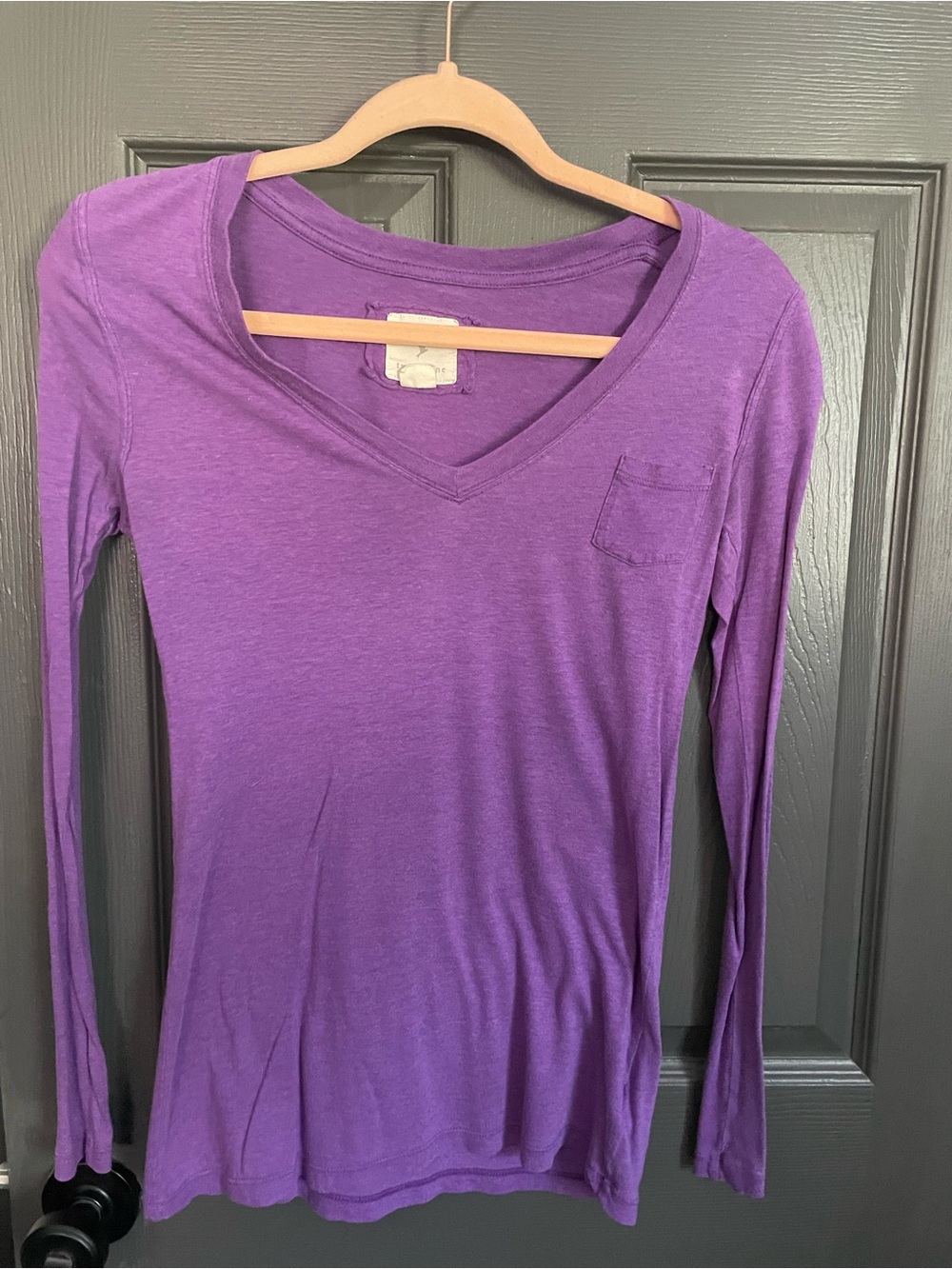 Forever 21 Purple V-Neck Long Sleeve Tee with Chest Pocket